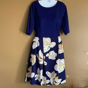 Navy Floral Midi Dress with Fitted Bodice romantic whimsy